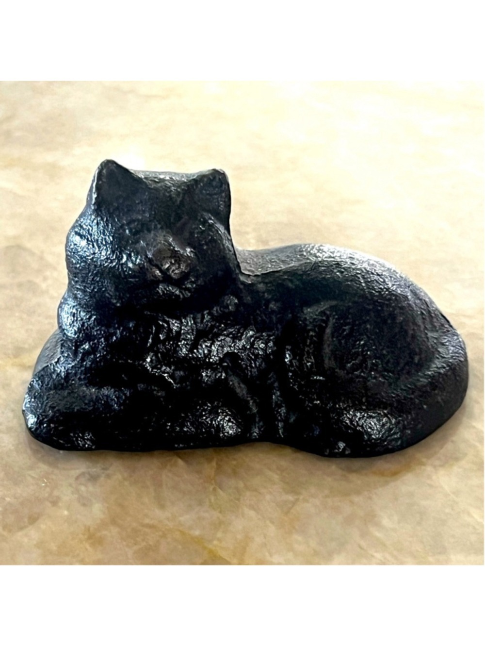 Cast iron cat kitty black paint. Heavy for size. Paperweight